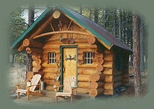 the sunset log cabin at the nature retreat in southern oregon near crater lake national park: cabins, treehouses on the river in the forest.